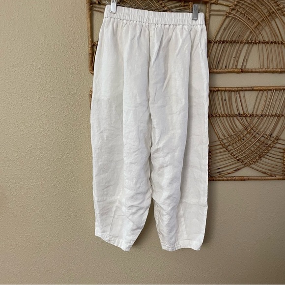WLF Linen Crop Pants Balloon Harem Boho Artsy White Lagenlook Women's Sz S B38 - Picture 2 of 8